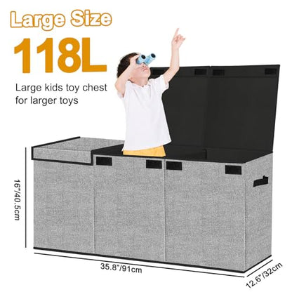 Pantryily Extra Large Toy Box Chest with Lid, Collapsible Kids Toy Chest Boxes Organizers and Storage for Nursery,Playroom,Office 35.8"x12.6"x16"(Black) - color: Black