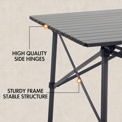 Portal Lightweight Aluminum Folding Square Table Roll Up Top 4 People Compact Table with Carry Bag for Camping, Picnic, Backyards, BBQ, Dark Gray - color: Dark Gray
