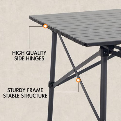 Portal Lightweight Aluminum Folding Square Table Roll Up Top 4 People Compact Table with Carry Bag for Camping, Picnic, Backyards, BBQ, Dark Gray - color: Dark Gray
