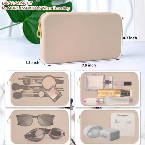 Sakolla Travel Zipper Makeup Brushes Bag Silicone Large Makeup Brush Holder Women Pouch Case for Daily, Work, Essentials（Khaki） - color: Large-Khaki