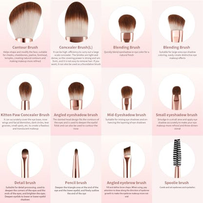 docolor Double Sided Makeup Brushes, 6Pcs Double Ended Eyeshadow Brush Set Professional Eye Makeup Brushes Set Foundation Eyeshadow Blending Eyebrow Travel Make Up Brushes Kits - color: Pink