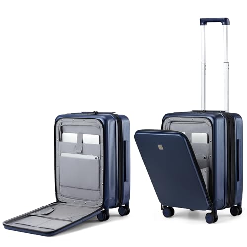 Hanke Grace Expandable Carry On Luggage with Wheels Airline Approved Hard Shell Suitcases with Front Pocket，Top Opening Luggage with TSA Lock for Short Business Travel, Dark Blue. - color: Dark Blue, size: 20 Inch Expandable