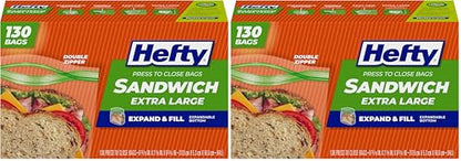 Hefty XL Press to Close Plastic Sandwich Expand and Fill Food Storage Bags, 130 Count (Pack of 2) - size: Sandwich (Pack of 2), style: 130 Count