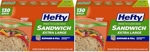 Hefty XL Press to Close Plastic Sandwich Expand and Fill Food Storage Bags, 130 Count (Pack of 2) - size: Sandwich (Pack of 2), style: 130 Count