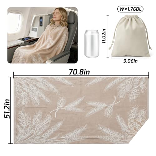 Travel Blanket Airplane - Ultra Soft & Lightweight Knit Design Compact Airplane Blanket,53x72 Inch,Stylish Travel Shawl Wraps for Flights,Office,Home Use,Travel Essentials & Gifts - color: B Khaki Wheat Print