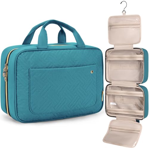 BAGSMART Toiletry Bag Travel Bag with hanging hook, Water-resistant Makeup Cosmetic Bag Travel Organizer for Accessories, Shampoo, Full Sized Container, Toiletries, Teal - color: Teal, size: Medium
