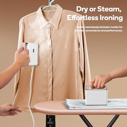 Newbealer 100-240V Travel Steam Iron, 2in1 Handheld Steamer, 120ml (Gold) | Compact for Global Trips & Vacations, Non-Stick Ceramic Soleplate, Heats in 20s, 360° Steaming Anti-Spill, Auto-Off, 1.5 lbs - color: Gold