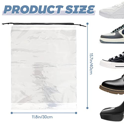 100 Pcs Shoe Bags for Travel,Large Transparent Travel Shoe Bags for Packing,Clear Plastic Drawstring Bag Shoe Dust Bags,Portable Shoes Organizers Pouch with Rope for Men and Women - size: 100