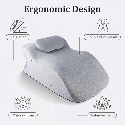 Ergonomic Contoured Support Pillow, Memory Foam Pillow, Multi-Functional Neck Back Waist Pillow for Bed Sleeping & Reading, with Removable Pillowcase Dark Gray - color: Light Grey
