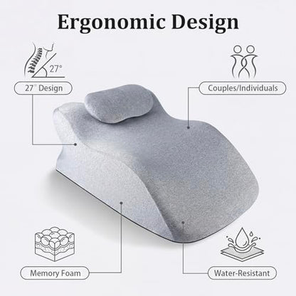 Ergonomic Contoured Support Pillow, Memory Foam Pillow, Multi-Functional Neck Back Waist Pillow for Bed Sleeping & Reading, with Removable Pillowcase Dark Gray - color: Light Grey