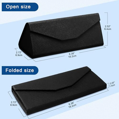 Flutesan 4 Pack Foldable Glasses Sunglasses Case PU Hard Shell Collapsible Eyeglasses Leather Case 4 Cleaning Cloths - color: Black Color