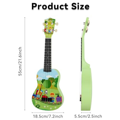 RANMING Ukulele 21 inch ukelele 4-String Ukulele Starter Kit with Strap, Picks,Carbon Strings Portable Plastic uku for Music Education Outdoor Travel Holiday Gifts Green - color: Green