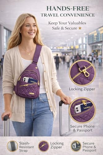Travel Essentials Gift Set for Women – 7 Pc Travel Kit with Sling Bag, TSA Pouch, Jewelry Case & Sleep Mask - color: Amethyst Pop