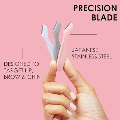 JAPONESQUE Mini Touch Up Razors - Travel Size Dermaplaning Tool Set - 3 Piece Mini Travel Razor Kit, One Blade Fixed Dermaplane Razor For Women