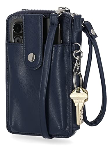 Mundi Jacqui RFID Crossbody Wallet for Women, Vegan Leather Small Travel Handbag with Phone Holder, Compact Organizer with Card Slots and Removable Strap, Vacation Purse in Navy - color: Navy