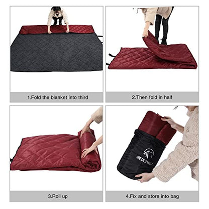 REDCAMP 79"x79" Winter Outdoor Blanket with Sherpa Lining, Waterproof & Windproof Cold Weather Blankets, Extra Thick Warm Blanket for Camping Stadium Car Dog, Machine Washable Portable Red - color: Red/79''x79''