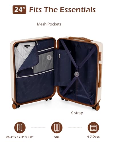 Coolife Luggage, Suitcase with Durable and Lightweight, Checked Luggage with ABS Hardshell, Dual Spinner Wheels, TSA Lock, and YKK Zipper(apricot white, M(24in)) - color: apricot white, size: M(24in)