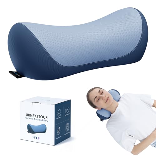 urnexttour Neck Cervical Pillow Cervical Traction Device Lumbar Support Memory Foam Roll Pillow Muscle Relief Shoulder Pain Relaxer Blue