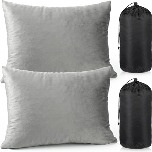 SmoothNovelty 2 Pack Camping Pillow for Sleeping Shredded Memory Foam Travel Pillow with Storage Bag, Compressible Portable Pillow for Outdoor Camp Backpacking Hiking Essential Gear (Grey,Small) - color: Grey, size: Small