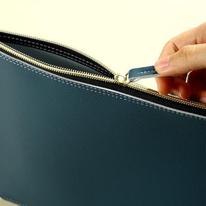 PU Leather A4 File Folder Zipper Document Holder Envelope Folder Case for Receipt Contract (Haze Blue) - color: Haze Blue