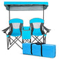 S AFSTAR Double Camping Chair w/Shade Canopy, 2-Person Folding Camp and Beach Chair with Mini Table Beverage Cup Holder Carrying Bag, Collapsible Camping Chairs for Garden Patio Pool Beach - color: Blue