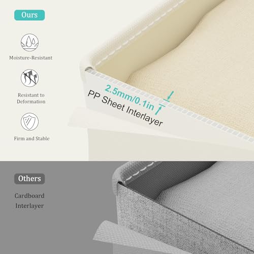 Narrow Storage Bins, Small Fabric Organizer with Handles, Foldable Basket for Closet and Shelves, Toilet Paper Storage, 2 Pack, Beige, 15 x 6 x 5 In, XSNY19BE-2 - color: Beige