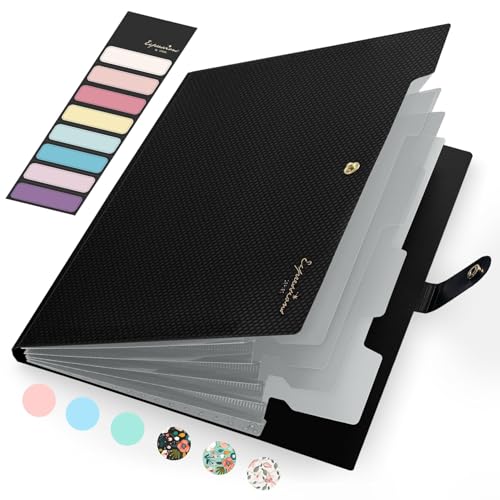 Sooez Accordion File Organizer, Letter Size Expanding File Folder with Labels, 5 Pocket Folders for Document, Portable Paper Bill Receipt Organizer for Home School Office Supplies, A4 Size, Black - color: Black