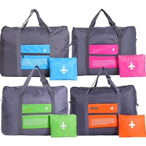 Travel Bag 4PCS Spirit Airlines Personal Item Bag 18x14x8 Foldable Travel Duffel Bag Tote Carry on Luggage Duffle Overnight for Women and Men - color: 4 PCS