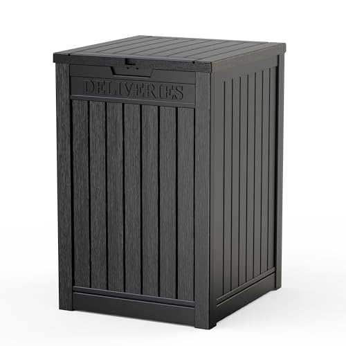 EasyUp 56 Gallon Deck Boxes Outdoor Waterproof, Resin Outside Storage Box for Patio Cushion Furniture Pool Accessories Garden Tools Indoor Outdoor Storage Bench (56 Gallon, Black) - color: Black, size: 56 Gallon