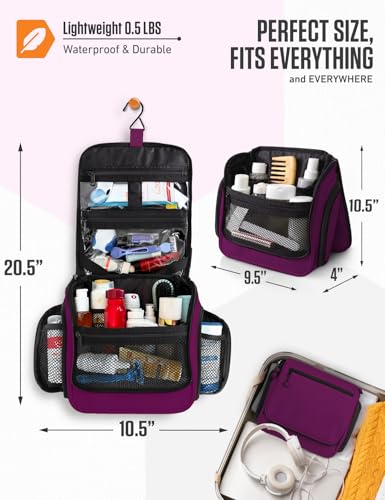 VENTURE 4TH Hanging Travel Toiletry Bag for Women & Men – Large Toiletry Organizer with 18 Compartments, Removable TSA Pouch, Travel Wash Bag for Toiletries, Makeup & Shaving Kit (Purple) - color: Purple