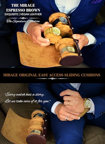 Watch Travel Case for Men Watch Roll for Travel Organizer and Display Watch Case - Swiss Espresso Vegan Leather Watch Case - color: Espresso Finish 3-watch case