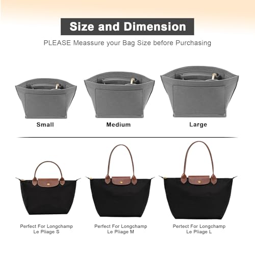LOUKAYCCI Felt Organizer Compatible with longchamp le pliage L Handbag Insert (Large,Gary) - color: Gray, size: Large