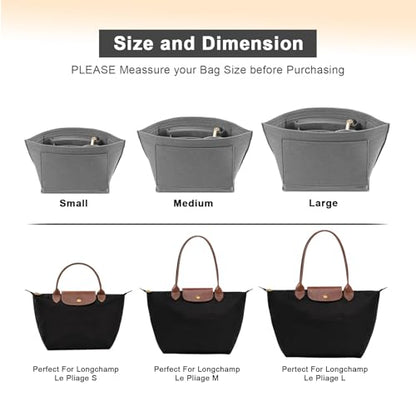 LOUKAYCCI Felt Organizer Compatible with longchamp le pliage L Handbag Insert (Large,Gary) - color: Gray, size: Large