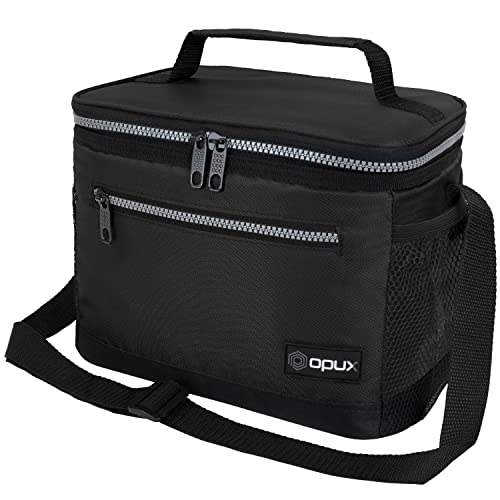 opux Insulated Lunch Box Men Women, Lunch Bag for Work School, Leakproof Soft Cooler Tote Adult, Large Lunch Pail Kids Boys Girls, Picnic Beach Food Bag with Shoulder Strap, Black - color: Black, size: Medium