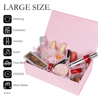 LFBOX Pink Gift Box with Magnetic Lids 13.8x8.3x4.4 in, Large Present Box for Bridesmaid Proposal Wedding Mother's Day 1 Pack - color: Pink, size: 1 count (Pack of 1)