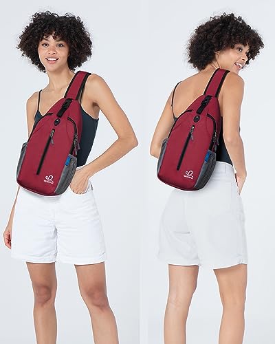 WATERFLY Crossbody Sling Backpack Sling Bag Travel Hiking Chest Bag Daypack (Dark Red) - color: Dark Red