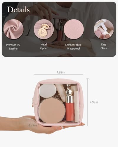 Pocmimut Clear Makeup Bag, Easy to Find Mini Makeup Bag for Purse, Travel Makeup Bag for Car, Compact Cosmetic Pouch for Daily Essentials,Pink - color: Pink, style: Mini