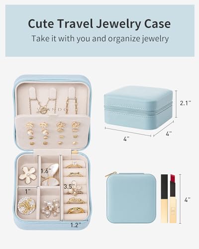 VLANDO Travel Jewelry Case, Bridesmaid Gift for Women - Small Travel Jewelry Box for Girls Women - Blue - color: Blue