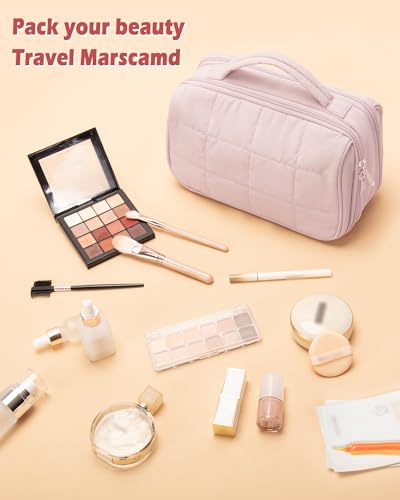 Marscamd Travel Makeup Bag for Women, Puffy Cosmetics Organizer with Waterproof Pockets, Toiletry Pouch for Makeup Brushes, Skincare & Travel Essentials, Pink (Bag Only) - color: Pink