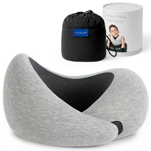 Ostrichpillow Go Neck Pillow, Travel Pillows for Airplanes, Premium Memory Foam Travel Pillow, 360º Ergonomic Design, Asymmetrical Sides, Travel Bag Included, Washable Modal Cover - color: Midnight Gray