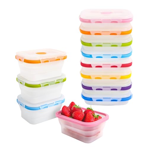 ECOBERI Collapsible Food Storage Containers, Silicone Small 8 Piece 12 oz Set, BPA-Free Food Storage with Airtight Lids, Space-Saving Lunch Containers, Freezer and Dishwasher Safe - color: Assorted Colors 12oz-8pc