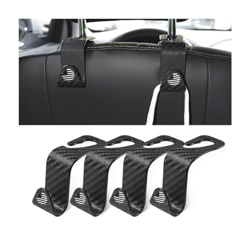 4PCS Car Seat Headrest Hooks, Auto Back Seat Hanger Holder, Durable Stylish Vehicle Organizer Universal Car Accessories, Storage Hooks for Purses, Bags, Clothes, Coats (Carbon Fiber/Black Flag) - color: Carbon Fiber/Black Flag