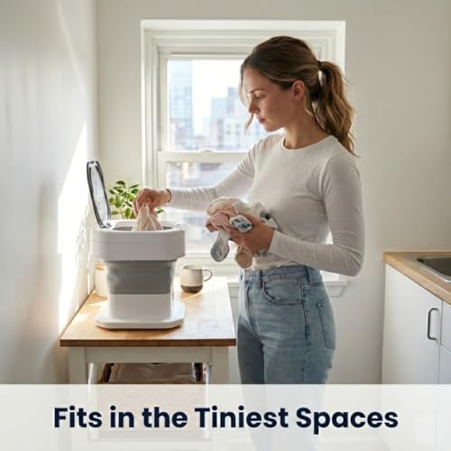 Portable Folding Washing Machine, 12L Mini Washer for Baby Clothes, Underwear, Delicates - Foldable, Quiet, Space-Saving Laundry Machine for Travel, Dorms, Apartments, Camping, Small Loads