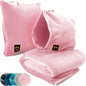 Travel Blanket Airplane Compact with Hoodie – 2in1 Airplane Travel Accessories from Plane Blanket to Travel Pillow with Luggage Strap, Soft Handle & Secure Pocket (Light Pink, 62x41'') - color: Light Pink, size: 62x41''
