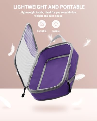 Meowoo 7 Set Compression Packing Cubes for Travel, Durable Ripstop Mesh Suitcase Organizer with Shoe Bag, Ultralight & Expandable Space Saver Travel Cubes - color: Purple