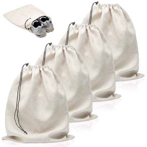 4-Piece Travel Shoe Bag with Drawstring Shoe Bag, Dustproof Shoe Bag, Washable and Reusable (Beige)