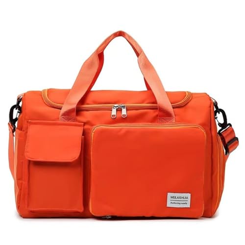 New men's and women's splash proof sports hand travel fitness shopping weekend camping overnight bags. (Orange) - color: Orange