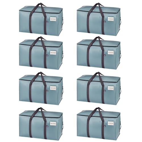 VENO 8 Pack Heavy Duty Moving Bags, 90L Extra Large Moving Boxes Alternative, 50lbs Load,Wraparound Handles,Zippers & Tag,Packing Supplies for College Dorm Essentials, Clothes Storage(Light Blue) - color: Light Blue, size: 8 Pack