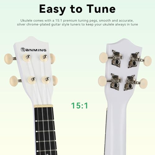 RANMING Ukulele 21 inch ukelele 4-String Ukulele Starter Kit with Strap, Picks,Carbon Strings Portable Plastic uku for Music Education Outdoor Travel Holiday Gifts Pink - color: Pink