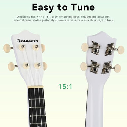 RANMING Ukulele 21 inch ukelele 4-String Ukulele Starter Kit with Strap, Picks,Carbon Strings Portable Plastic uku for Music Education Outdoor Travel Holiday Gifts Pink - color: Pink